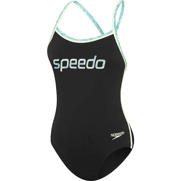 Speedo Womens Boom Logo Turnback One Piece Black/Lime 18