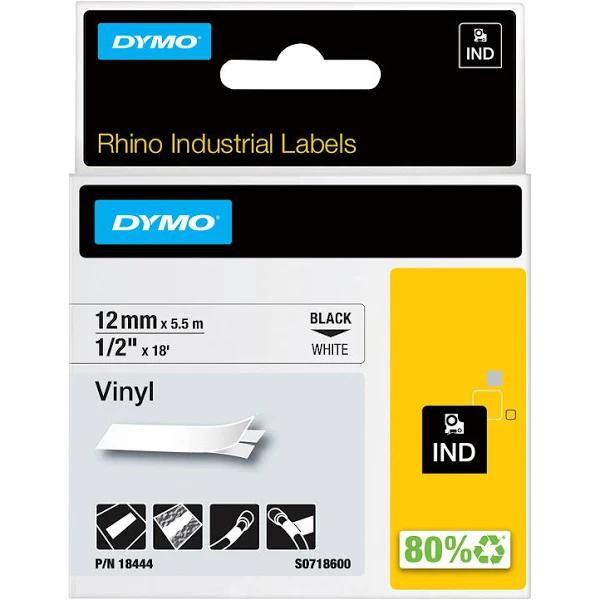 Dymo Industrial Vinyl Tape 12mm Black On White