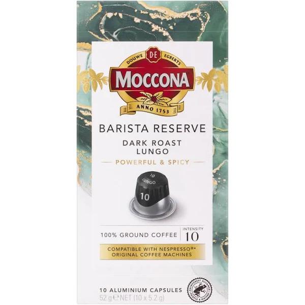 Moccona Barista Reserve Dark Roast Lungo – Intensity 10 - 100 Aluminium Capsules Compatible With Nespresso Machines (100 Capsules - 10x10 Pods Pack)