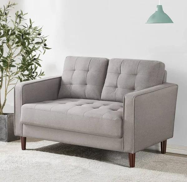 Zinus Mid-Century Fabric 2 Seater Sofa - Stone Grey Weave