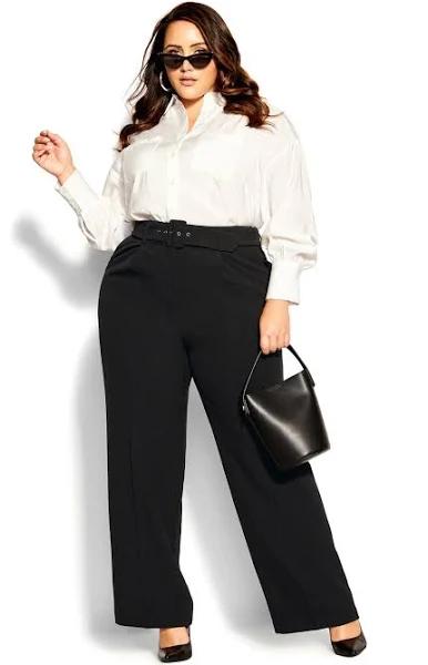 Plus Size City Chic Black Belted Wide Leg Trousers Size 24 | Women's Plus Size And Curve Fashion