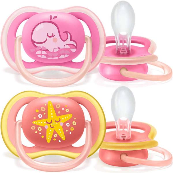 Avent Ultra Air Soothers 6-18 Months Pink & Yellow 2pk