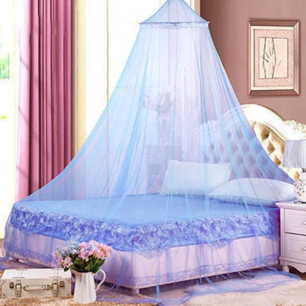 Bed Canopy Net Tent Kid Baby Round Dome Hanging Mosquito Room Decor -Blue