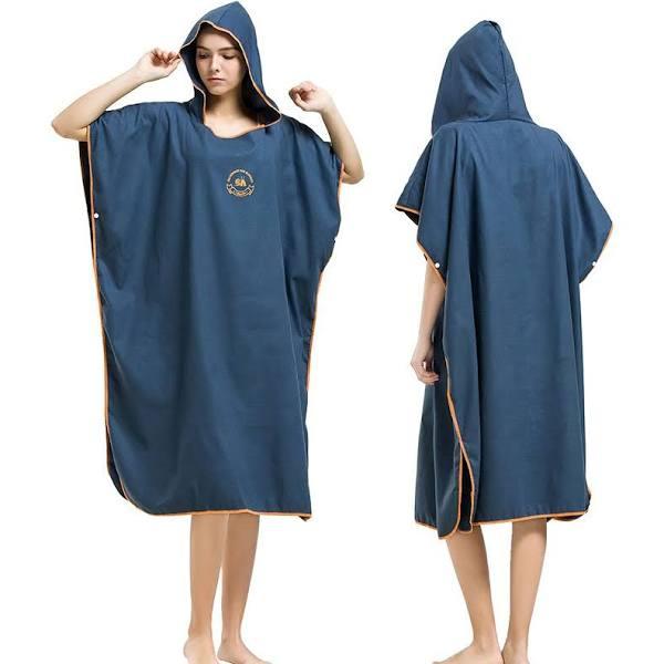 Hiturbo Microfiber Surf Beach Wetsuit Changing Towel Bath Robe Poncho with Hood-One Size Fits All