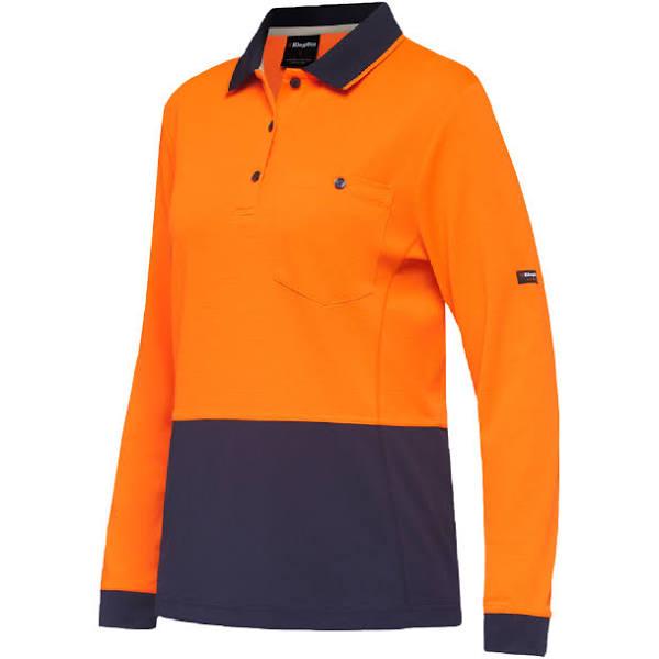 KingGee Women's Workcool Hyperfreeze Spliced Long Sleeve Polo - Orange/Navy - Size 3XL