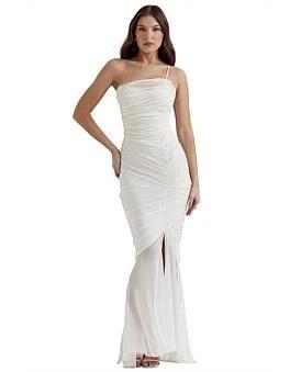 House of CB Womens Ivory Pearla Asymmetric-neck Woven Maxi Dress L