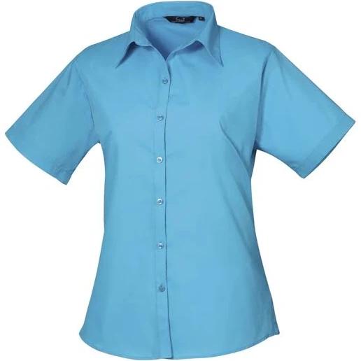 Premier Short Sleeve Poplin Blouse / Plain Work Shirt Turquoise 8