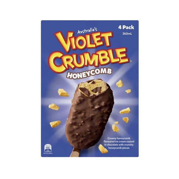 Violet Crumble Ice Cream Sticks 4 Pack 360ml