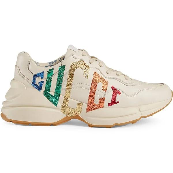 Gucci | Women 50mm Rhyton Glitter & Leather Sneakers White 38