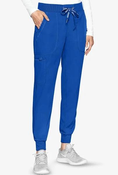 Med Couture Touch Women's 5-Pocket Stretch Cargo Yoga Jogger Scrub Pants in Royal | Size L Polyester/rayon/spandex