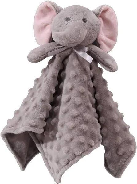 CREVENT Cozy Plush Baby Security Blanket Loveys For Baby Boys and Girls, Dot Front + Fleece Backing With Animal Face (Grey Elephant)