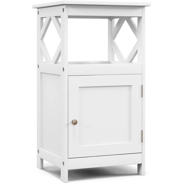 Giantex Bathroom Floor Cabinet Side Storage Organizer w/Open Shelf & Single Door Towels Cabinet White