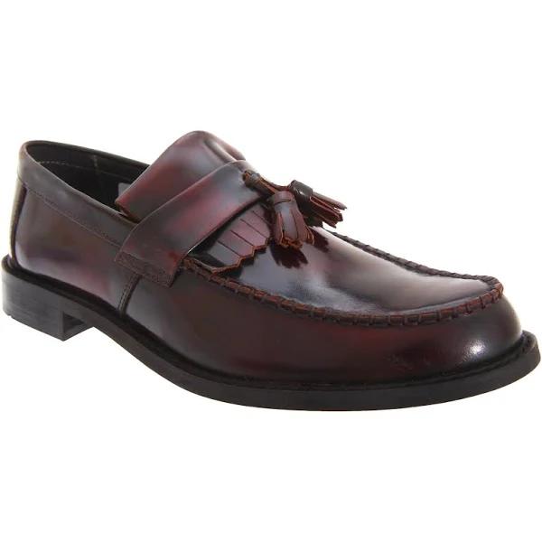 Roamers Mens Toggle Saddle Hi-Shine Leather Loafers Oxblood 12 UK