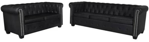 Chesterfield 2 Seater and 3 Seater Artificial Leather - Black