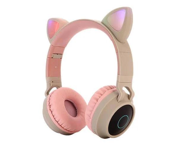 Bluetooth 5.0 Cat Ear Headphones Foldable On-Ear Stereo Wireless Headset (Pink)