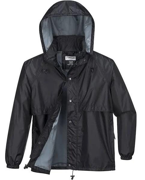 Huski Stratus Rain Jacket Waterproof Workwear Concealed Hood Windproof Packable - M Black