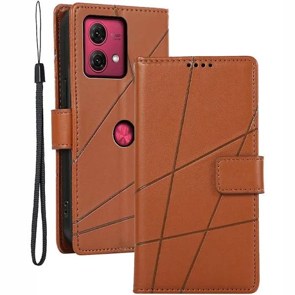 For Motorola Moto G84 5G Case Mobile Phone Lines Imprinted Leather Cover Brown