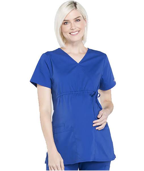 Cherokee Ww685 Maternity Mock Wrap Top 63% Polyester 34% Cotton 3% Spandex poplin, Price/Each - Galaxy Blue, L