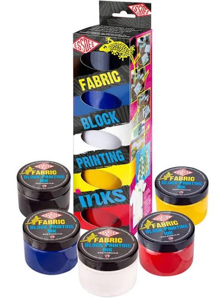 Essdee Fabric Block Printing Ink Primary Colours Set of 5, Black, Blue, White, Yellow and Red, 150ml X5