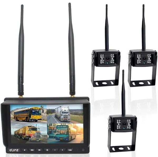 Elinz Wireless 7" Quad Monitor DVR 3x Reversing Camera Package