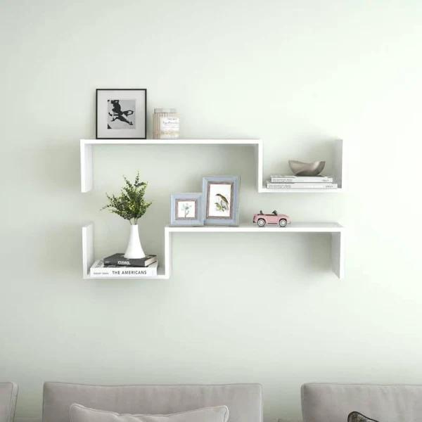 vidaXL Wall Shelves 2 Pcs High Gloss White 100x15x20 cm Chipboard