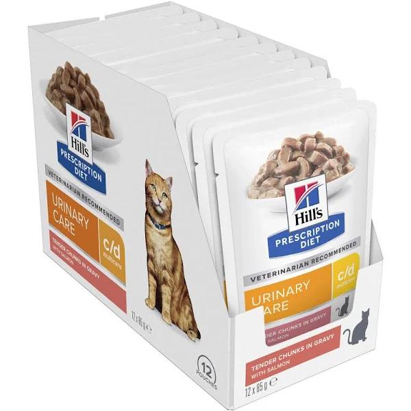 Hill's Prescription Diet C/D Multicare Urinary Care Salmon Wet Cat Food - 12 x 85g Pouches