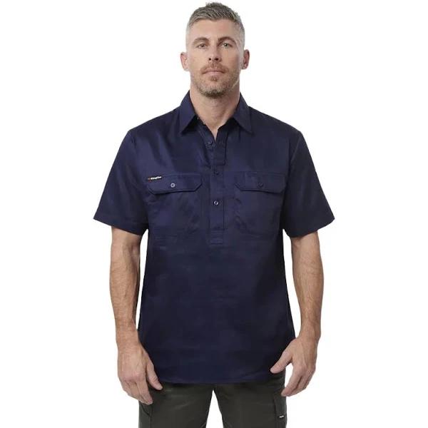 King Gee Closed Front Drill Short Sleeve Shirt - Navy 6XL