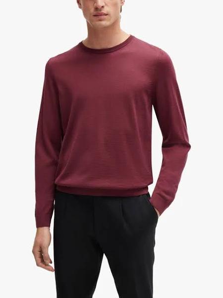 Boss Slim-Fit Sweater in Virgin Wool with Crew Neckline, Men, Size: XXXL, Dark Red