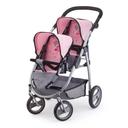 Bayer 73cm Twin Tandem Doll Pram Pink & Grey