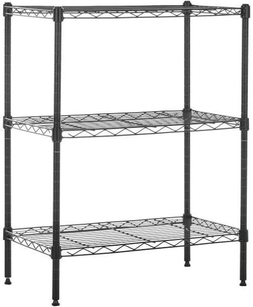 Amazon Basics 3-Shelf Adjustable, Heavy Duty Storage Shelving Unit (250 lbs Loading Capacity Per Shelf), Steel Organizer Wire Rack, Black (23.3L x