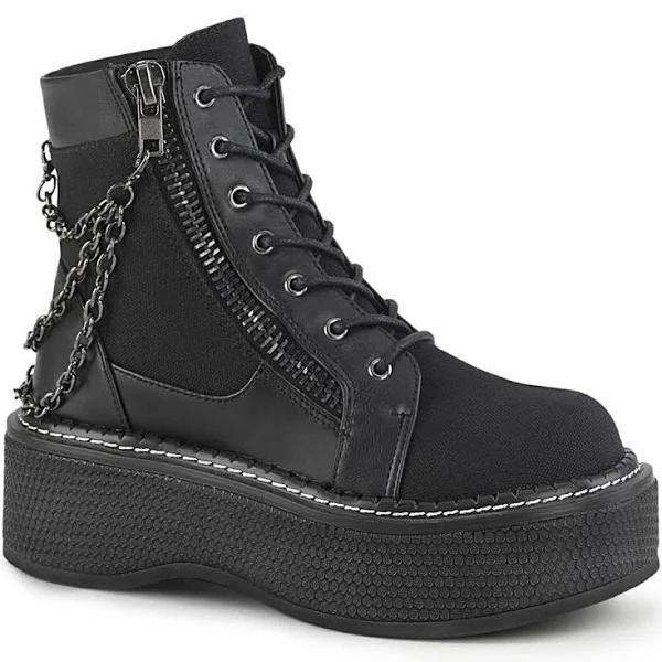 Demonia Shoes | Emily 114 Black Chain Canvas Boots 11