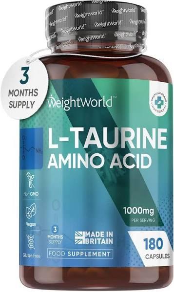 WeightWorld L Taurine 1000mg Capsules - 180 High Strength Taurine Capsules (3 Months Supply) - Amino Acid Supplement