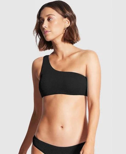 Seafolly One Shoulder Bandeau Sea Dive Bikini Top - Black