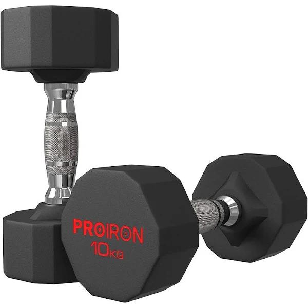 PROIRON Rubber Dumbbells Pure Steel Dumbbell, Friction Welding(Compact and Never Loose) Weights Set Men Women Home Gym 10kg Fitness Training Exercise