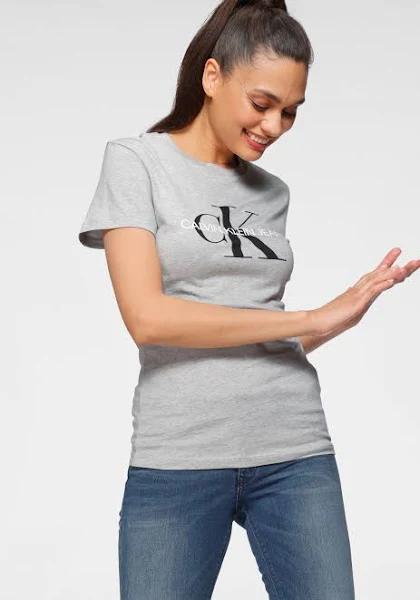 Calvin Klein Jeans Womens Monogram Logo T-Shirt - Light Grey