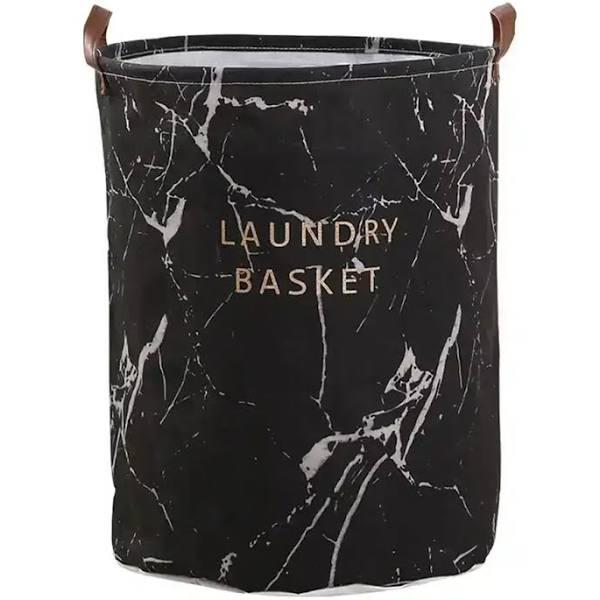 GOMINIMO Laundry Basket | Round Foldable | Black Marble