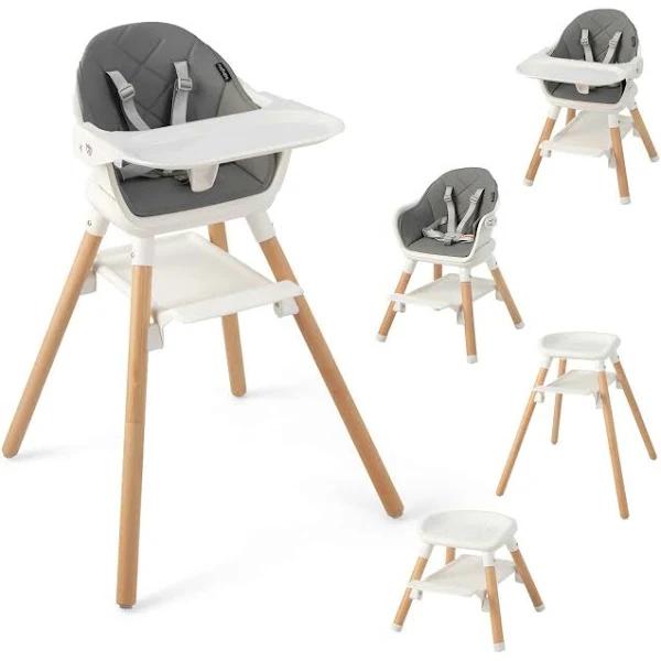 Giantex 6-in-1 Convertible Baby Highchair Infant Feeding Chair w/Removable Dishwasher & Safe Tray Wood Baby Dining Chair