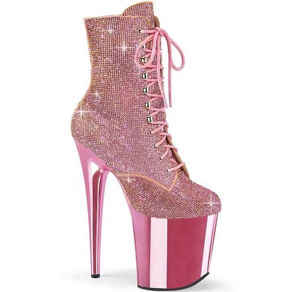 Pleaser FLAMINGO-1020CHRS Baby Pink Rhinestone Ankle Boot Size 8