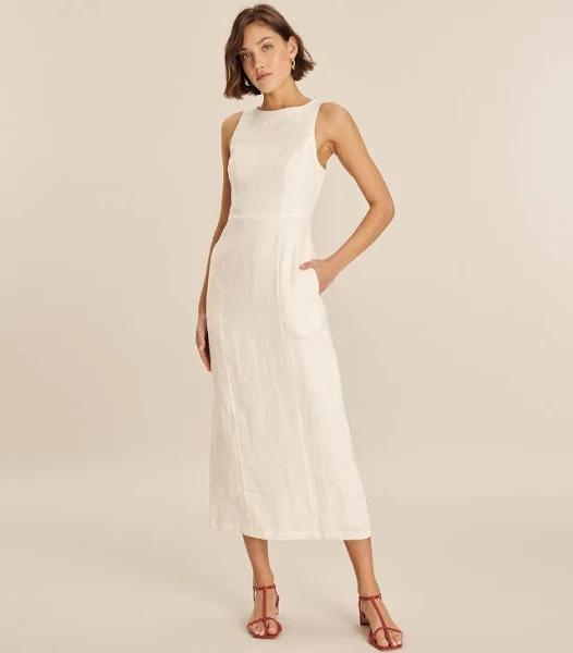 AERE - Women's White Midi Dresses - Linen Column Midi Dress - Size 12 at The Iconic