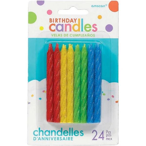 Birthday Candles Large Spiral Candle Glitter - Primary