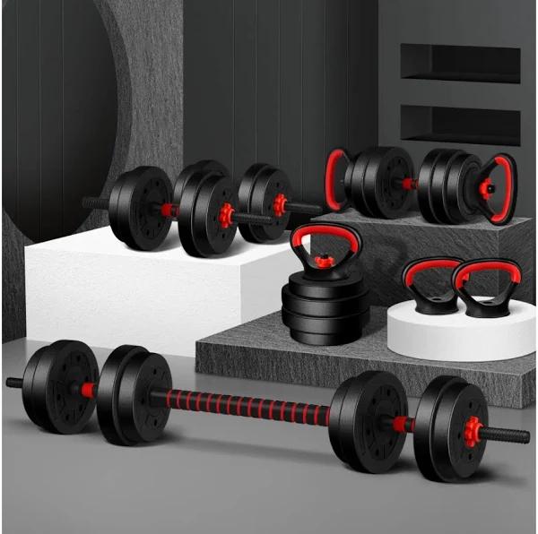 Black Lord 20kg Dumbbell Set 7in1 Adjustable Barbell Kettlebell Home Gym Fitness