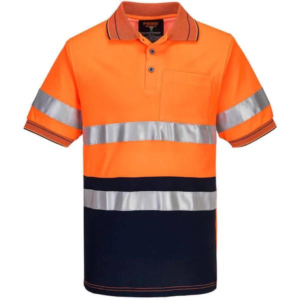 Prime Mover MP310 Short Sleeve Cotton Comfort Polo with Tape, Orange/Navy / L