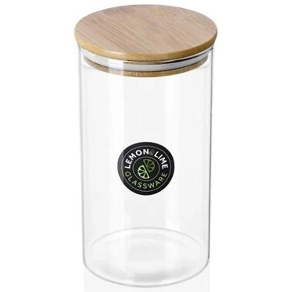 Glass Jars w/ Bamboo Lid [6 Pack] 1200ml Home Food Storage Canisters Containers Spice Jar Wedding Favours Empty Clear Glass Bottles with Wood Lid