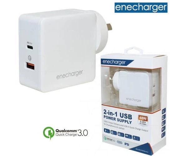 Enecharger QC3-AC2-PD30W-AC 48W Dual USB Charger USB-C-A For Phone Small Laptops