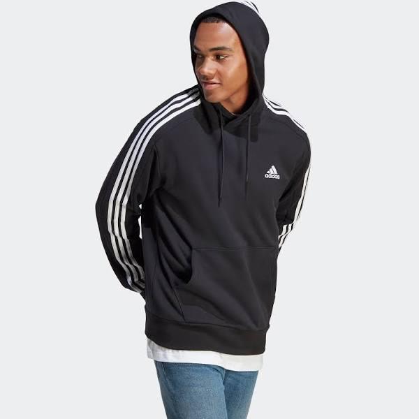 adidas-Essentials French Terry 3-Stripes Hoodie-Men-Black / White-XL