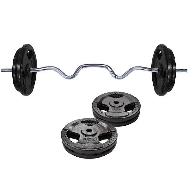 Total 40kg - 120cm Super Curl Barbell Bar Weight + EZ Grip Cast Iron Weight Plate