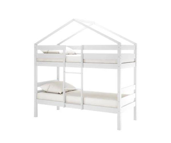 Andrus Pine Timber Double Bunk Kids House Bed - White