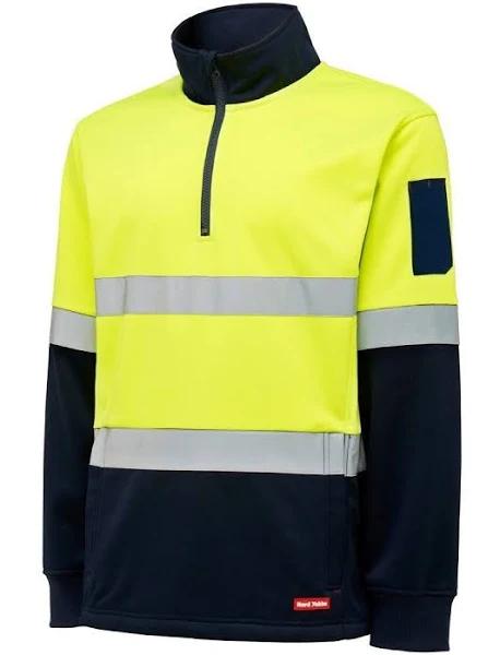 Hard Yakka Y19270 Hi-Vis 2Tone 1/4 Zip Brushed Fleece Taped Jumper / Yellow/Navy / 2XS