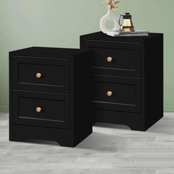 ALFORDSON 2x Bedside Table Hamptons Nightstand Storage Side End Cabinet Black