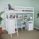 Momo Solid Pine Loft Bed with Junior Mattress - White